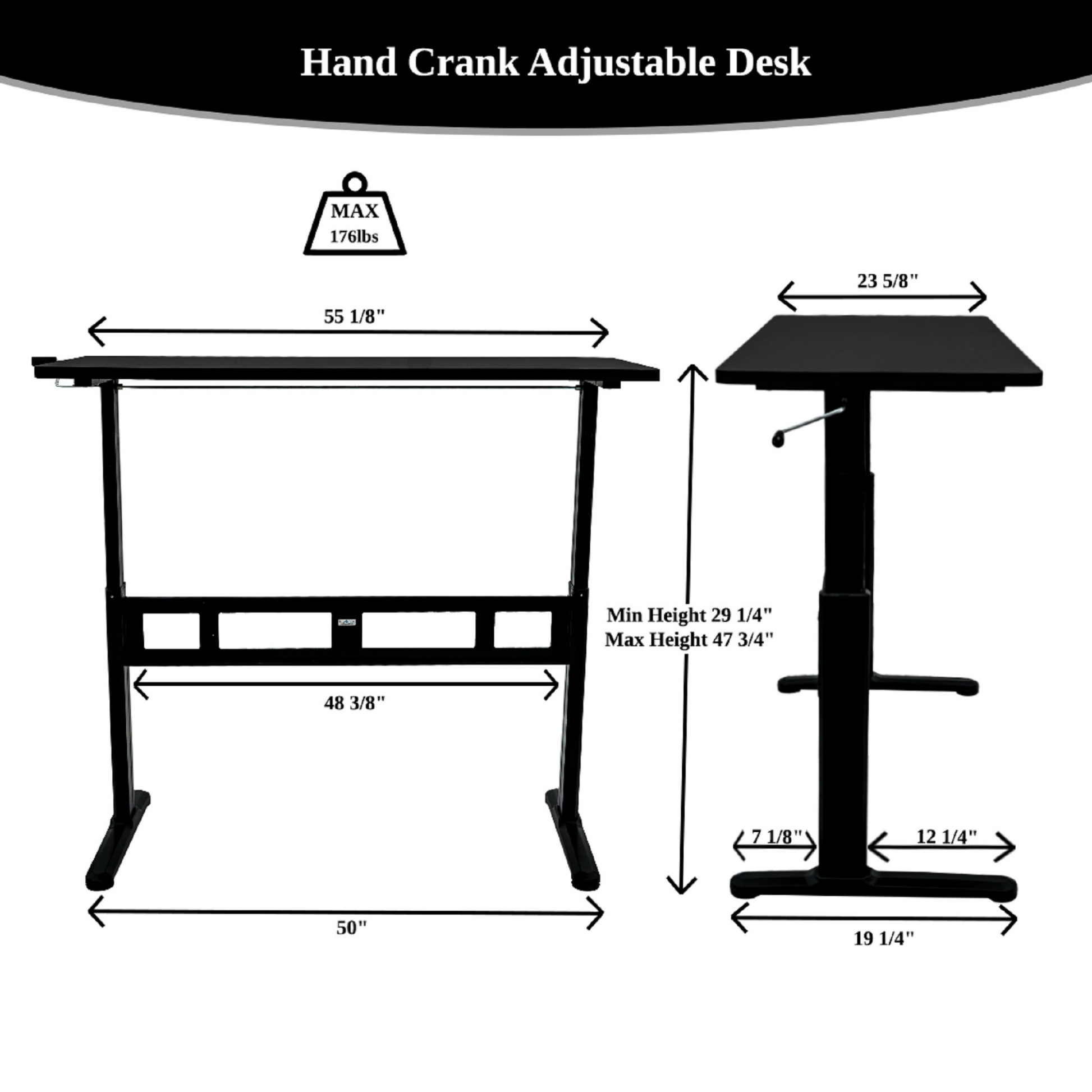 ErgoMax 45" Adjustable Crank Desk ABC102BKTT