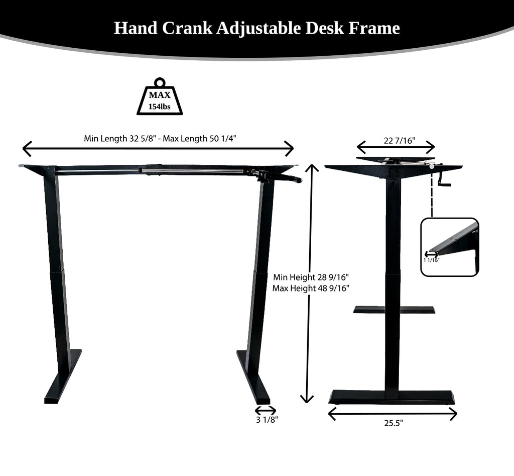 ErgoMax 48.56" Adjustable Crank Desk Frame ABC256