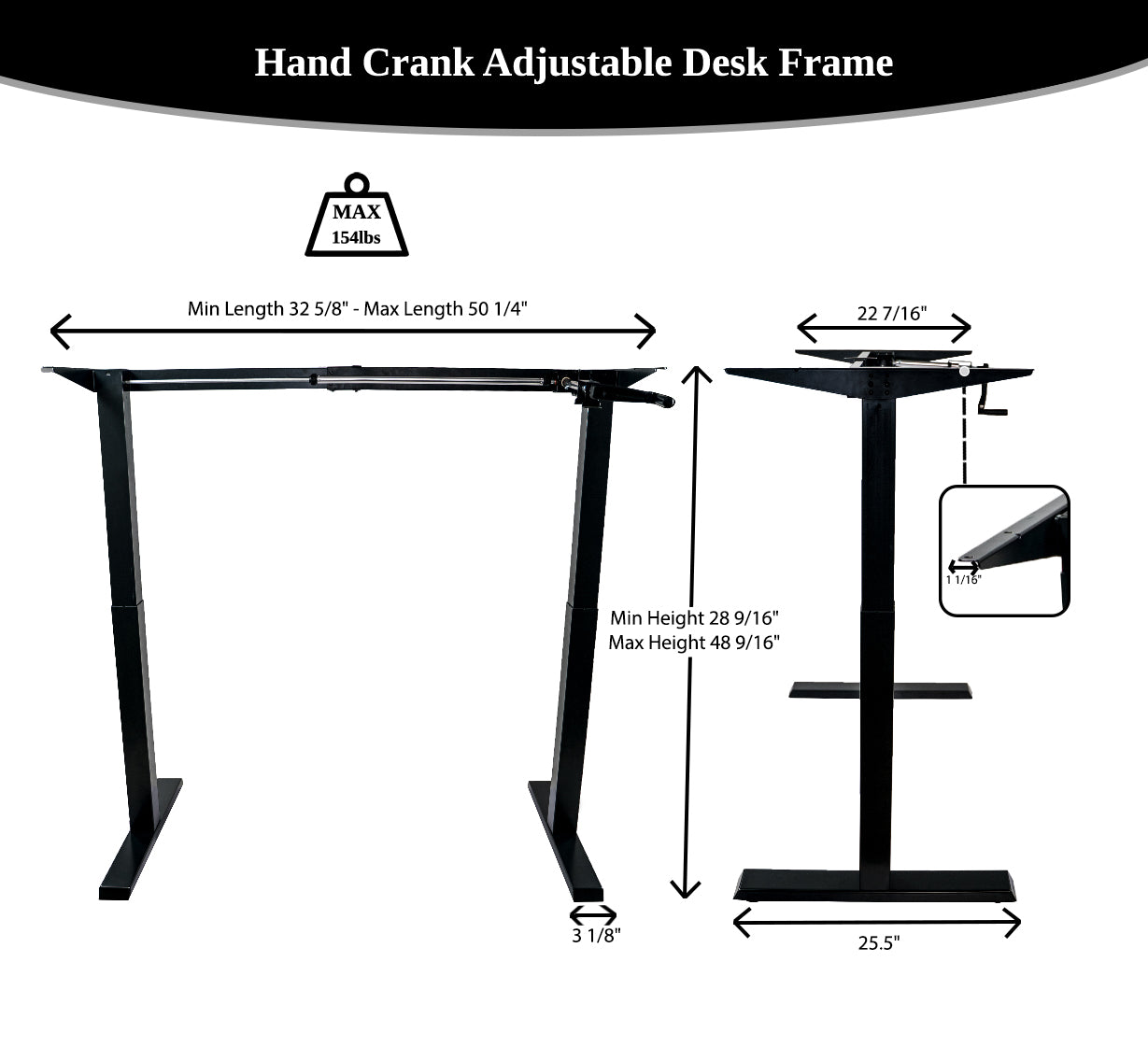 ErgoMax 48.56" Adjustable Crank Desk Frame ABC256