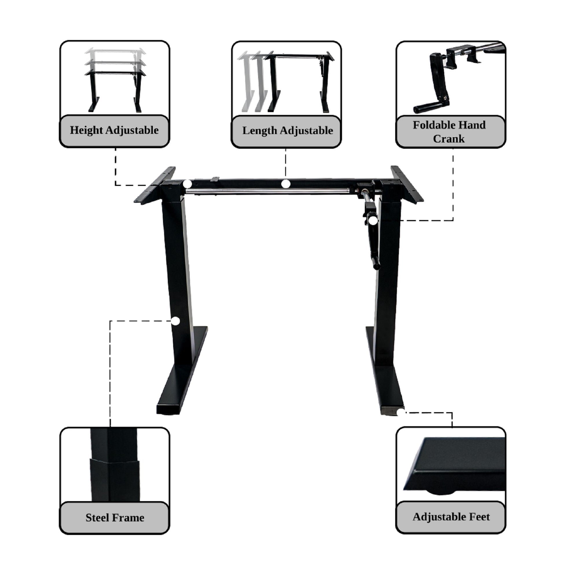 ErgoMax 48.56" Adjustable Crank Desk Frame ABC256
